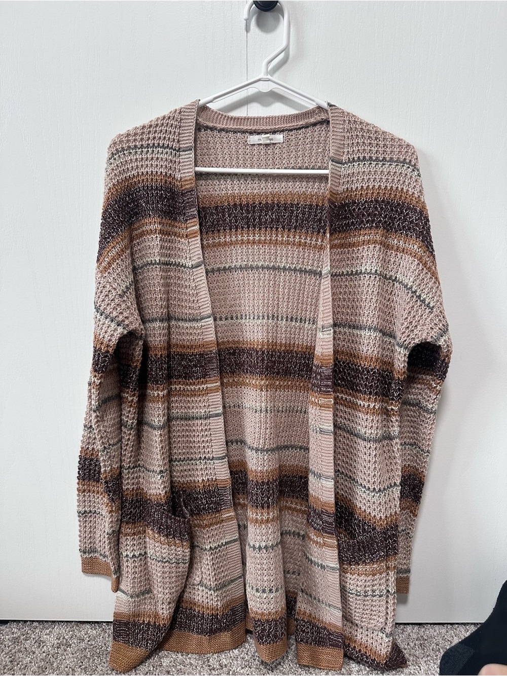 Maurice’s Striped Open-Front Women's Cardigan Sweater in Blush and Brown/Orange